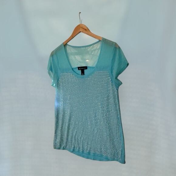 INC International Concepts Blue Sequin Top Womens Large - Picture 1 of 4